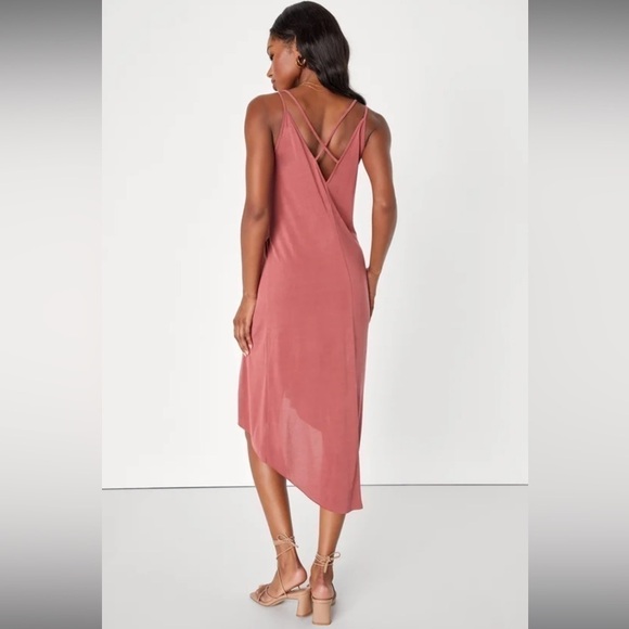 Lulu’s Hi-Low Twin Spaghetti Strap Stretch Knit Dress In Washed Red Size M - Picture 2 of 10